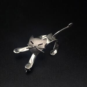 Beau Sterling Silver Cat Brooch Vintage Jewelry